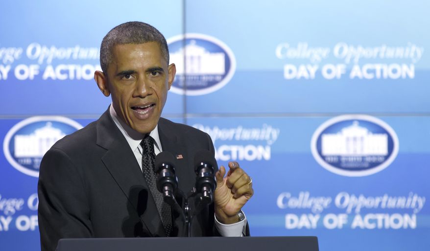 President Barack Obama speaks about the recent police issues before talking about education at the Summit on College Opportunity, Thursday, Dec. 4, 2014, at the Ronald Reagan Building in Washington. On Wednesday, a grand jury decided not to charge a white police officer in the chokehold death of a black man. (AP Photo/Susan Walsh)
