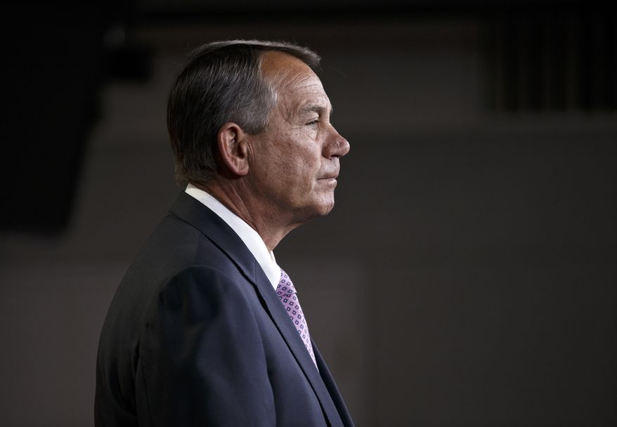 House Speaker John Boehner of Ohio meets with reporters on Capitol Hill in Washington, Thursday, Dec. 4, 2014.  Just days before government funding expires, House Republican leaders are trying to strike a balance between the conservatives determined to stop President Barack Obama&amp;#8217;s immigration order and other lawmakers just as determined to avoid another politically damaging shutdown. (AP Photo/J. Scott Applewhite)
