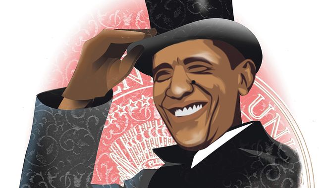 Illustration on comparisons between Barack Obama and Woodrow Wilson by Linas Garsys/The Washington Times