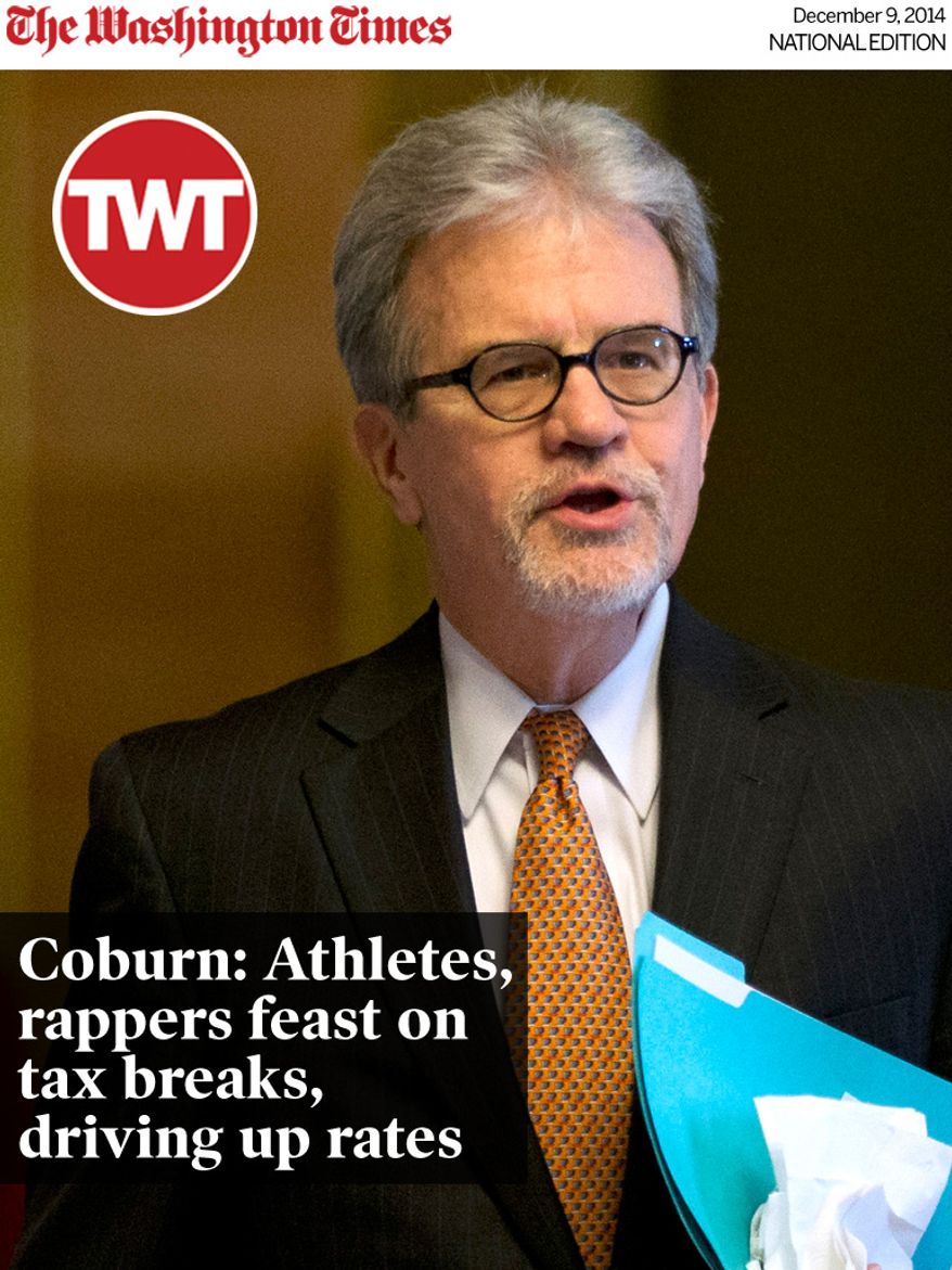 National Edition News cover for December 9, 2014 - Coburn: Athletes, rappers feast on tax breaks, driving up rates: **FILE** Sen. Tom Coburn, Oklahoma Republican (Associated Press)