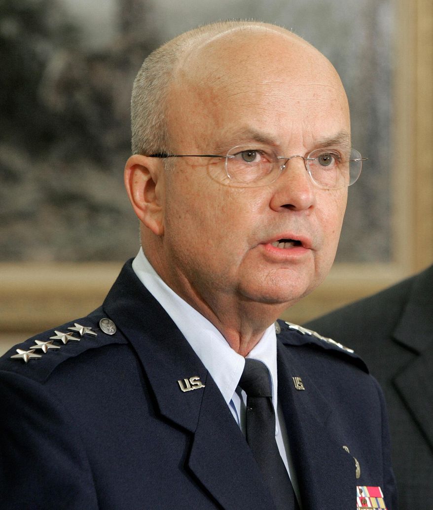 Then-Air Force Gen. Michael Hayden speaks in the Oval Office at the White House in Washington after President Bush announced he was his choice to replace outgoing CIA Director Porter Goss. The head of the CIA during President George W. Bush’s second term says “I didn’t lie” to Congress about harsh interrogations of terrorism suspects. Retired Gen. Michael Hayden does say the intelligence community labored after Sept. 11, 2001 to repel further attacks against the U.S.  (AP Photo/Ron Edmonds, File)