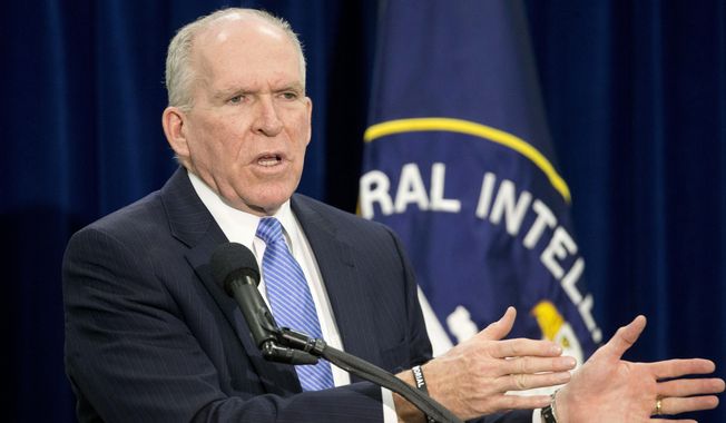 Central Intelligence Director (CIA) Director John Brennan gestures during a news conference at CIA Headquarters in Langley, Va., Thursday, Dec. 11, 2014. Brennan is pushing back hard against the wave of criticism following a Senate Intelligence Committee report detailing harsh interrogation tactics employed by intelligence community people against terrorism war-era detainees. Brennan and several past CIA leaders fear the historical record may define them as torturers instead of patriots. The CIA is now in the uncomfortable position of defending itself publicly, given its basic mission to protect the country secretly. (AP Photo/Pablo Martinez Monsivais)