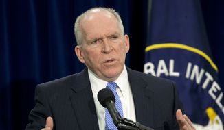 CIA Director John Brennan speaks during a news conference at headquarters in Langley, Va. (AP Photo/Pablo Martinez Monsivais, File)