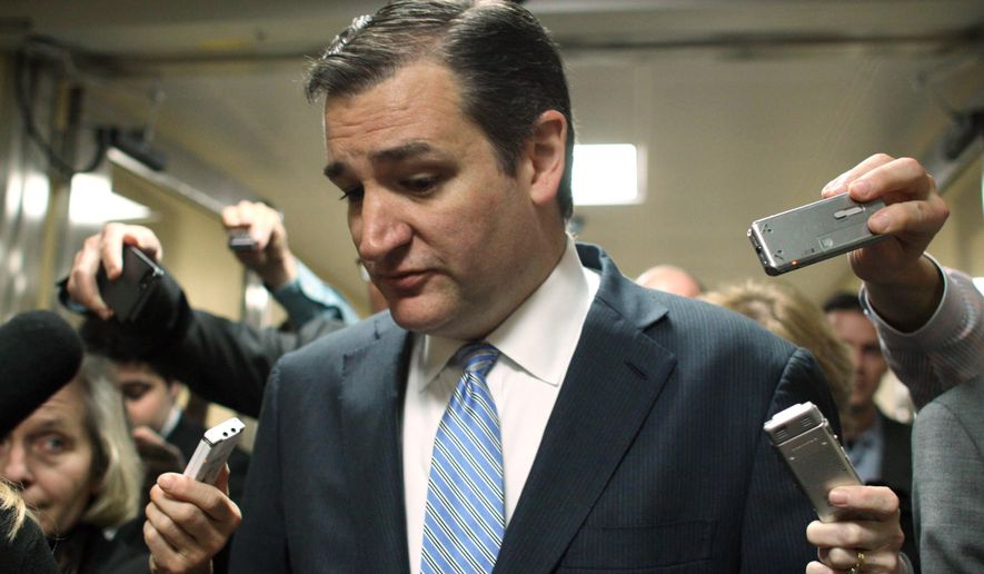 Sen. Ted Cruz, R-Texas talks with reporters on Capitol Hill in Washington, Friday, Dec. 12, 2014. (Associated Press) ** FILE **