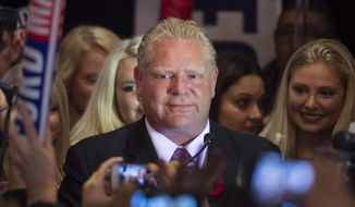 In this Oct. 27, 2014 file photo, mayoral candidate Doug Ford speaks to supporters after losing to John Tory at Ford&#39;s election night headquarters in Toronto.  (AP Photo/The Canadian Press, Darren Calabrese, File)
