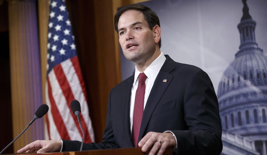 Sen. Marco Rubio, R-Fla., the son of Cuban immigrants, expresses his disappointment in President Barack Obama&#x27;s initiative to normalize relations between the U.S. and Cuba, Wednesday, Dec. 17, 2014, during a news conference on Capitol Hill in Washington. (AP Photo/J. Scott Applewhite) ** FILE **