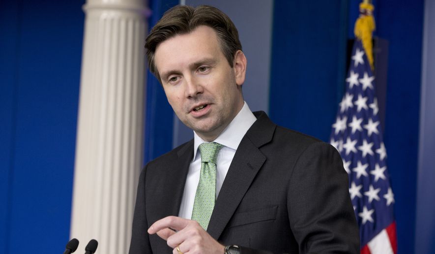 White House press secretary Josh Earnest answers questions about President Barack Obama&#x27;s announced change in U.S. policy with Cuba, Wednesday, Dec. 17, 2014, during the daily briefing at the White House in Washington. (AP Photo/Jacquelyn Martin)