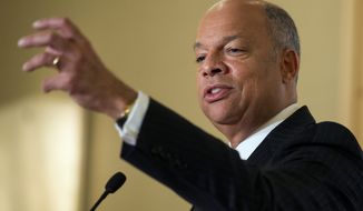 Homeland Security Secretary Jeh Johnson speaks at the Professional Services Council Thursday about his department&#x27;s implementation efforts related to President Barack Obama&#x27;s action on immigration, and his need for a fully funded budget. (Associated Press)