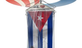 Illustration on Obama&#39;s normalization policy towards Cuba by Alexander Hunter/The Washington Times