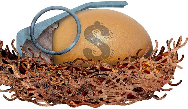 Explosive Nest Egg Illustration by Greg Groesch/The Washington Times