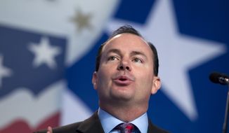 Sen. Mike Lee, Utah Republican, who was part of the 2010 tea party wave and who the groups are now rallying around, is hoping to head off an establishment-backed challenge in 2016. (Associated Press) ** FILE **