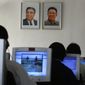In this Thursday, Sept. 20, 2012, photo, North Korean students use computers in a classroom with portraits of the country&#39;s later leaders Kim Il-sung, left, and his son Kim Jong-il hanging on the wall at the Kim Chaek University of Technology in Pyongyang, North Korea. (AP Photo/Vincent Yu) **FILE**