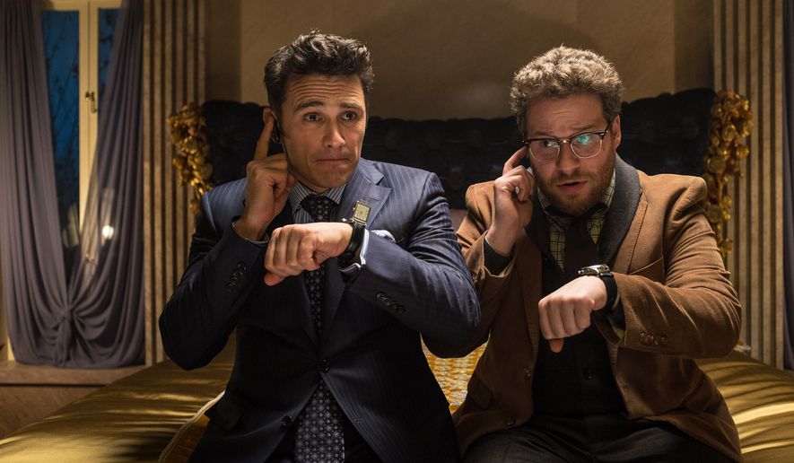This photo released by Sony - Columbia Pictures shows James Franco, left, as Dave and Seth Rogen as Aaron in a scene from Columbia Pictures&#x27; &quot;The Interview.&quot; (AP Photo/Sony - Columbia Pictures, Ed Araquel)