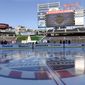 The rink at Nationals Park in Washington stands coated with ice Tuesday, Dec. 30, 2014, in preparation for the New Year&#39;s Day Winter Classic outdoor NHL hockey game between the Washington Capitals and the Chicago Blackhawks. (AP Photo/Susan Walsh)