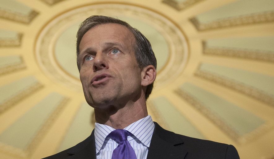 FILE - In this April 1, 2014 file photo, Sen. John Thune, R-S.D. speaks on Capitol Hill in Washington. Republican senators poised to lead major committees when the GOP takes charge are intent on pushing back many of President Barack Obama's policies, setting up potential showdowns over environmental rules, financial regulations and national security. (AP Photo/Cliff Owen, File)