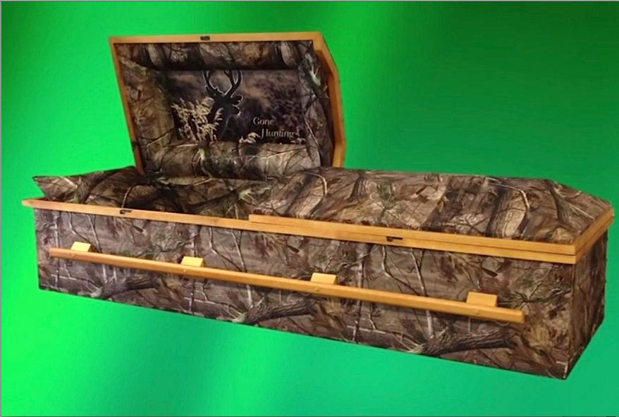 The 'camo casket' is gaining in popularity among devoted sportsmen, say Outdoor Hub reporter Daniel Hu. (Image from Outdoor Hub)