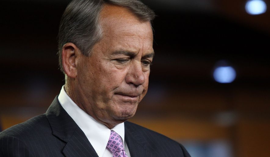 House Speaker John Boehner of Ohio pauses during a news conference on Capitol Hill in Washington, Thursday, Jan. 8, 2015. House Republicans began the new Congress with old divisions on display Wednesday, bitter fallout from a failed rebellion against Speaker John Boehner (AP Photo/Lauren Victoria Burke)