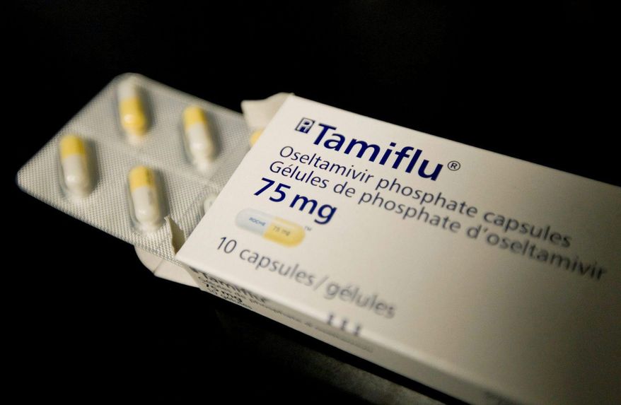 This April 30, 2009, file photo shows a box of Tamiflu in a Toronto health clinic. (AP Photo/The Canadian Press, Darren Calabrese, File)