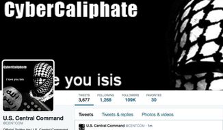 This screen grab made Monday, Jan. 12, 2015, show the front page of the U.S. Central Command Twitter account after is was hacked. (AP Photo) ** FILE **