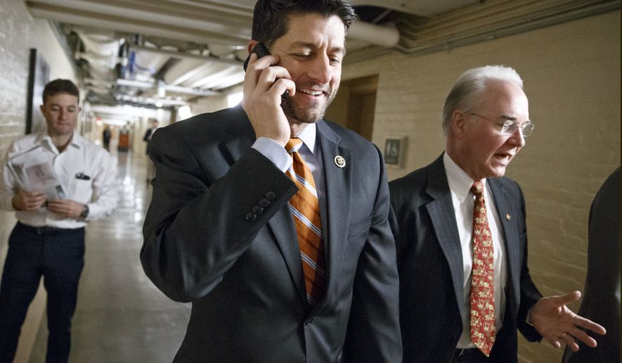 House Ways and Means Committee Chairman Rep. Paul Ryan, R-Wis., left, joined by Rep. Tom Price, R-Ga., heads to a meeting of House Republicans on Capitol Hill in Washington, Tuesday, Jan. 13, 2015. Ryan, the party&#39;s last vice presidential nominee, said this week that he will not seek the presidency in 2016 and will work to shape GOP policy as head of the powerful Ways and Means panel. (AP Photo/J. Scott Applewhite)