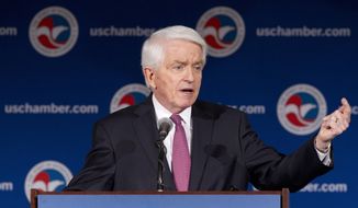 U.S. Chamber of Commerce President and CEO Thomas Donohue speaks at the State of American Business 2015 event in Washington, Wednesday, Jan. 14, 2015. (AP Photo/Jacquelyn Martin) ** FILE **