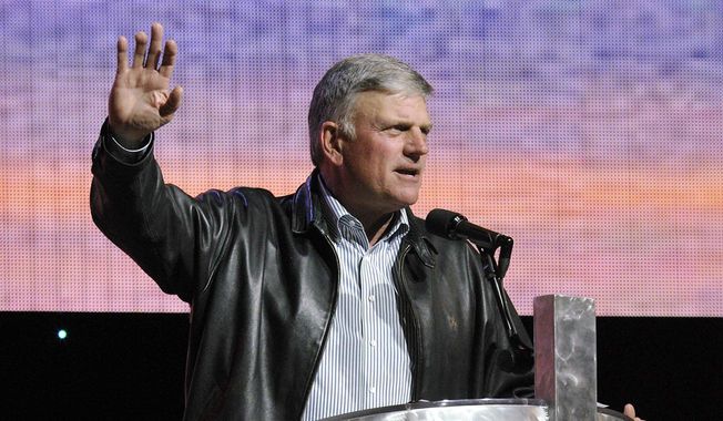 Christian evangelist Franklin Graham speaks in Erie, Pa., as part of a two-day music and evangelism festival in this Sept. 27, 2014, file photo. (AP Photo/Erie Times-News, Greg Wohlford) ** FILE **