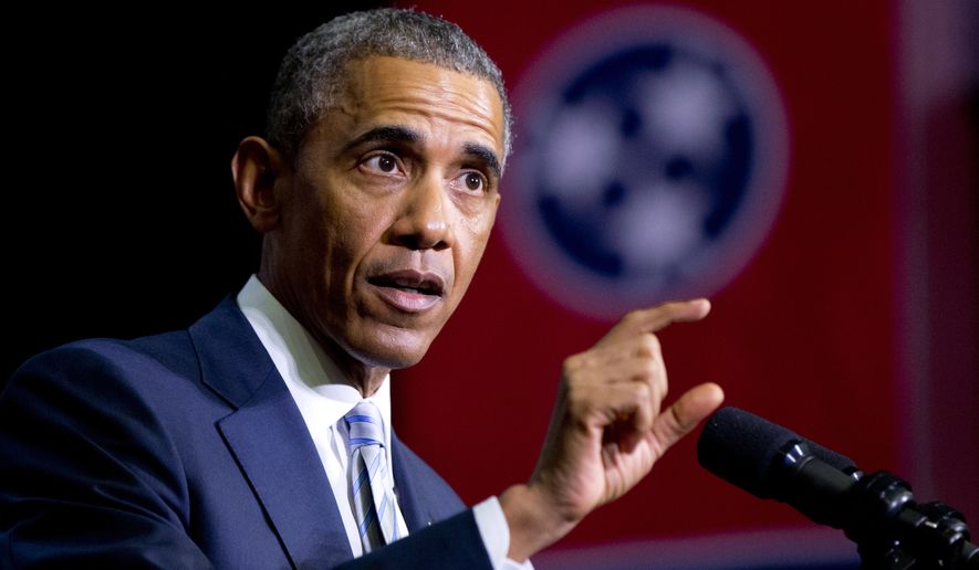 This Jan. 9, 2015, file photo shows President Barack Obama speaking at Pellissippi State Community College, in Knoxville, Tenn. (AP Photo/Carolyn Kaster, File)