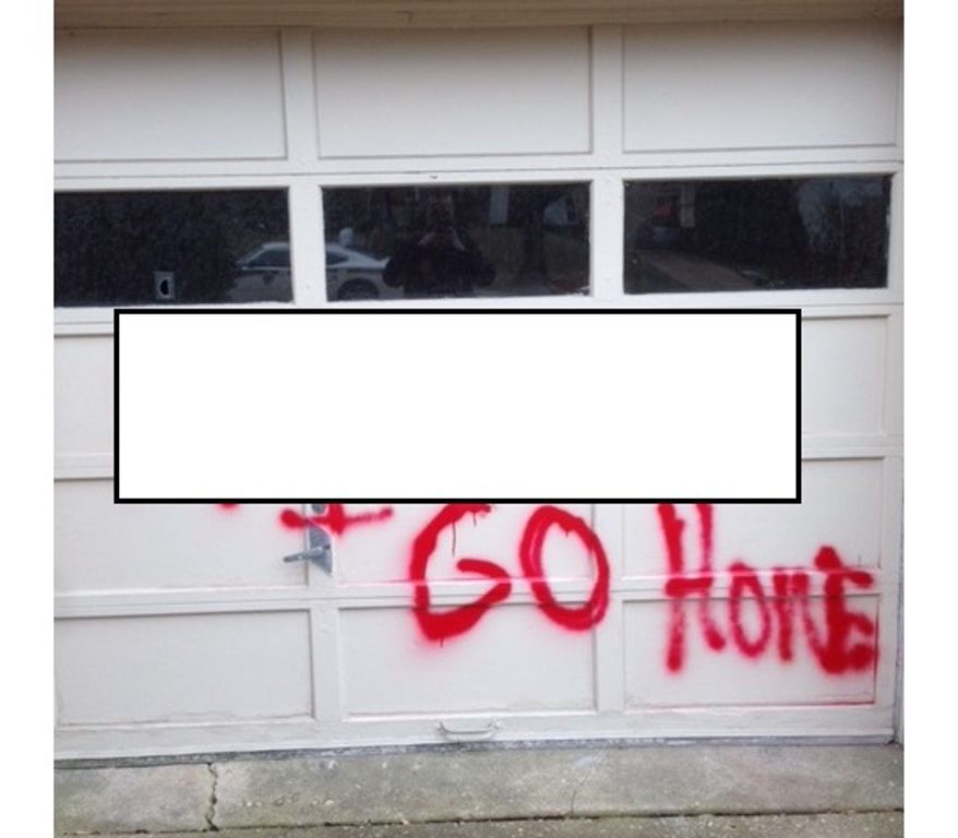 A Chevy Chase, Md., home was vandalized with a racial epithet Monday, police said. (Montgomery County Police Department)