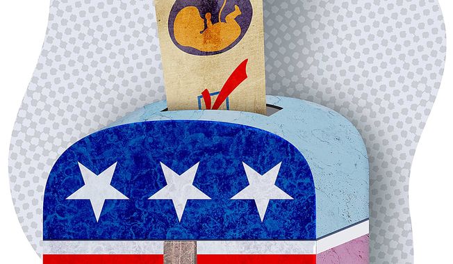 Illustration on pro-life millennial voters by Greg Groesch/The Washington Times