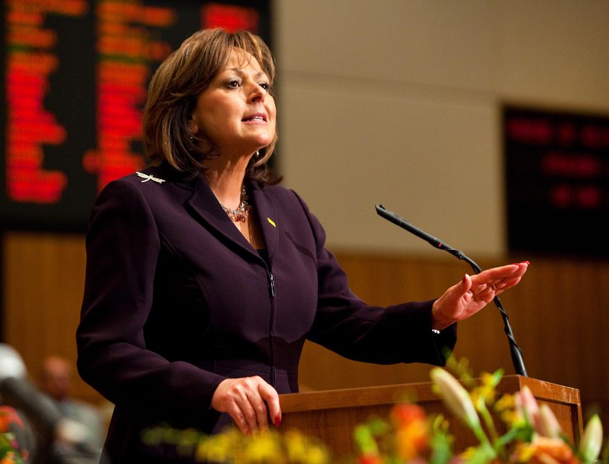 New Mexico Gov. Susana Martinez delivers her State of the State address at the New Mexico state capitol in Santa Fe, N.M., Tuesday, Jan. 20, 2015. (AP Photo/Eric Draper)