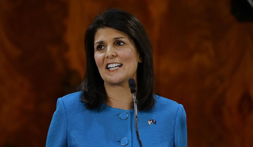 South Carolina Gov. Nikki Haley delivers her State of the State address to the joint session of the legislature, Wednesday, Jan. 21, 2015, at the Statehouse in Columbia, S.C. (AP Photo/Richard Shiro) ** FILE **