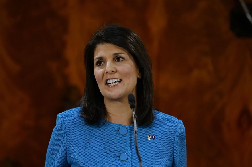 South Carolina Gov. Nikki Haley delivers her State of the State address to the joint session of the legislature, Wednesday, Jan. 21, 2015, at the Statehouse in Columbia, S.C. (AP Photo/Richard Shiro) ** FILE **