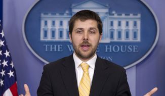 In this April 17, 2012, file photo, then-National Economic Council Deputy Director Brian Deese speaks during the daily news briefing at the White House in Washington. (AP Photo/Carolyn Kaster, File)