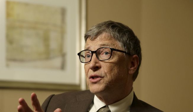 Bill Gates talks during an interview in New York, Wednesday, Jan. 21, 2015. As the world decides on the most crucial goals for the next 15 years in defeating poverty, disease and hunger, the $42 billion Gates Foundation announces its own ambitious agenda. (AP Photo/Seth Wenig)