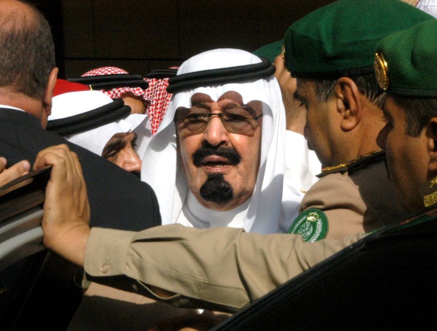 FILE - In this Tuesday, Aug. 2, 2005 file photo, Saudi Arabia&#39;s new King Abdullah leaves after special prayers for late King Fahd at Riyadh, Saudi Arabia&#39;s Turk bin Abdullah mosque. On early Friday, Jan. 23, 2015, Saudi state TV reported King Abdullah died at the age of 90. (AP Photo)