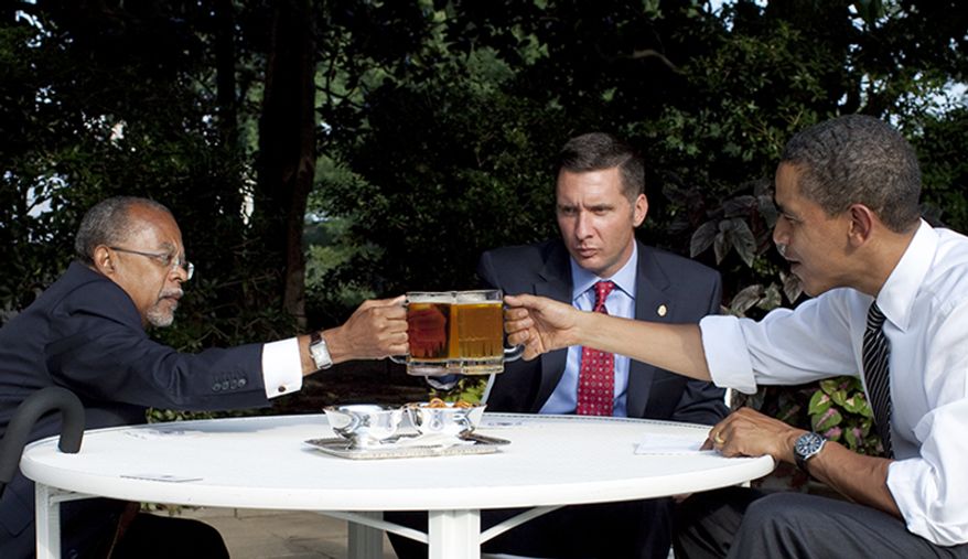 President Obama, Professor Henry Louis Gates Jr. and Sgt. James Crowley meet in the Rose Garden of the White House on July 30, 2009. (Pete Souza/White House) **FILE**