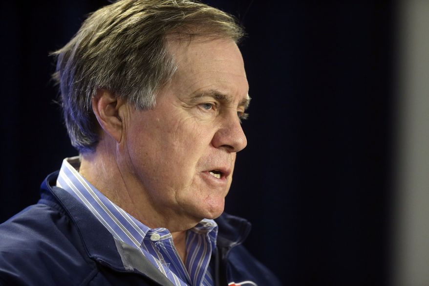 New England Patriots football head coach Bill Belichick speaks at Gillette Stadium Saturday, Jan. 24, 2015, in Foxborough, Mass., where he defended the way his team preps its game balls. (AP Photo/Steven Senne)