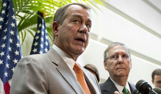 The conservative core of the Republican Party has long been leery of John Boehner and Mitch McConnell, who are viewed derisively as establishment stalwarts. (Associated Press)