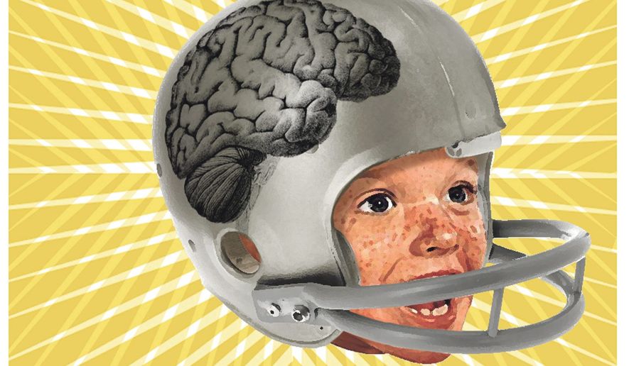 Illustration on the childhood risks in contact sports by Alexander Hunter/The Washington Times