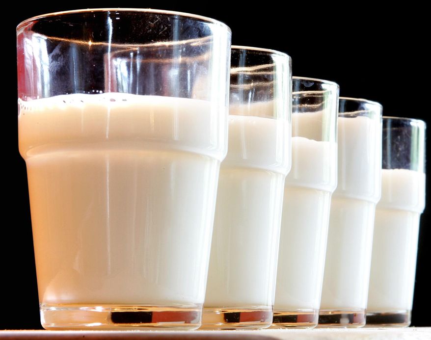 This Tuesday, July 31, 2007 file photo shows glasses of milk in Frankfurt. (AP Photo/Michael Probst)