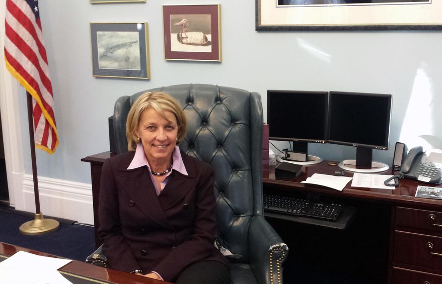 In this Jan. 13, 2015 photo, Secretary of State Barbara Cegavske poses for a photo in her office in Carson City, Nev. Cegavske knows her way around the statehouse in Carson City after spending 18 years in the Nevada Legislature. But her recent promotion to Secretary of State, Nevada's third highest-ranking constitutional office, means an upgrade to prime State Capitol space and a new platform for advancing her priorities. (AP Photo/Michelle Rindels)