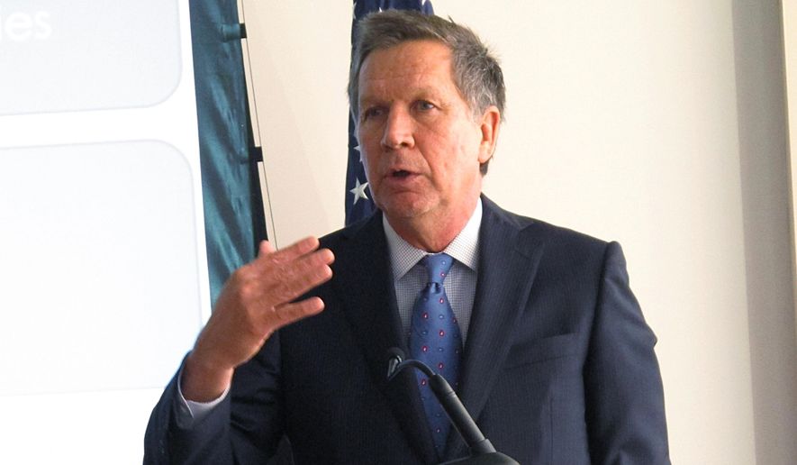 Ohio Gov. John Kasich outlines details of his proposed two-year, $72 billion state budget that includes a $500 million net tax cut, on Monday, Feb. 2, 2015, in Columbus, Ohio. (AP Photo/Andrew Welsh-Huggins)