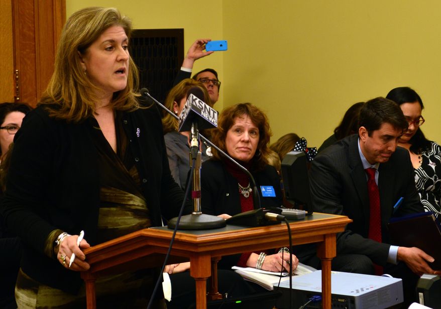 Julie Burkhart, chief executive of the Trust Women Foundation abortion-rights group, spoke against a Kansas bill that would ban an abortion procedure, saying it would harm women. Pro-life groups wish to ban "dismemberment" abortions. (AP Photo/Nicholas Clayton)