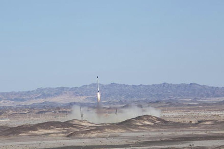 This photo released on Monday, Feb. 2, 2015 by the Iranian Defense Ministry, claims to show the launching Safir-e Fajr, or Ambassador of Dawn, satellite carrier in an undisclosed location in Iran. State television in Iran is reporting the Islamic Republic has launched a new satellite into space, its fourth in recent years to orbit the Earth. (AP Photo/Iranian Defense Ministry)