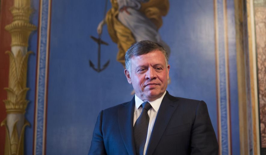 King Abdullah II of Jordan is seen waiting before his meeting with Senate Appropriations members in the Capitol Building in Washington, Tuesday, Feb. 3, 2015. King Abdullah had no comment to a video released online today purportedly showing a Jordanian pilot captured by the Islamic State extremist group in Syria being burned to death by his captors following a weeklong drama over possible prisoner exchange. (AP Photo/Pablo Martinez Monsivais)