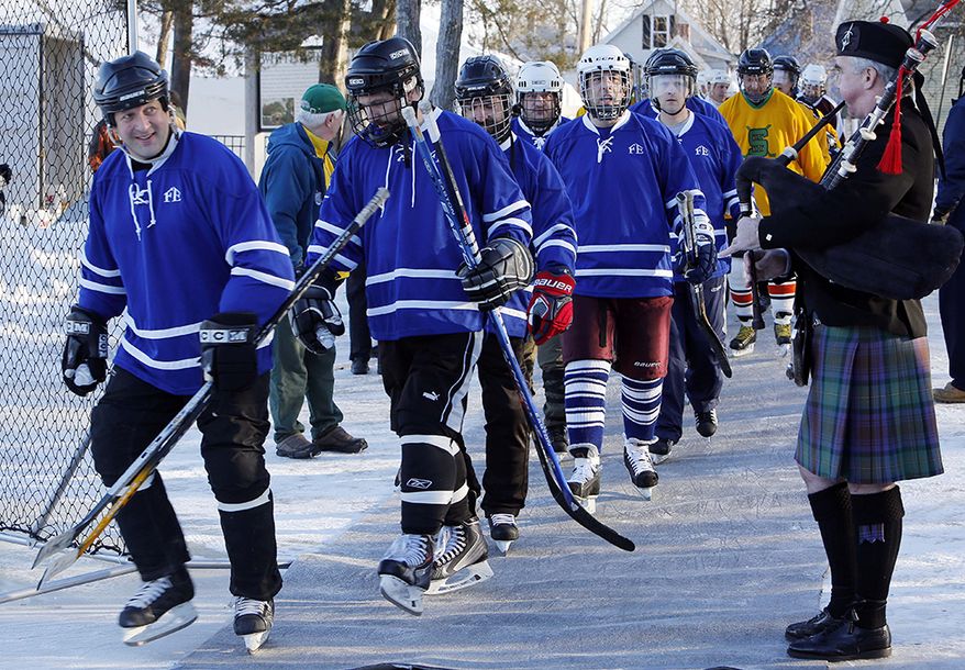 2. NEW HAMPSHIRE $2.067/GALLON - Players take to the ice, Friday, Jan. 23, 2015, at White Park in Concord, N.H., for the annual Black Ice hockey tournament. More than 90 teams from around the country will compete in the three-day event . (AP Photo/Jim Cole)