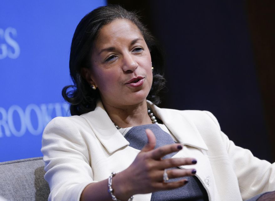 National Security Adviser Susan Rice speaks at the Brookings Institution to outline President Barack Obama’s foreign policy priorities, Friday, Feb. 6, 2015, in Washington. President Barack Obama says the US must resist the urge to "overreach" abroad, as he outlined a new national security strategy Friday that is meant to serve as a blueprint for his final two years in office. The 29-page document hews closely to Obama's long-held views of America's role in the world and forecasts no major shifts in the military campaign against Islamic State militants or in the conflict between Russia and Ukraine. Beyond those immediate concerns, he also calls for an increased focus on boosting cybersecurity, combating climate change and promoting gay rights around the world. (AP Photo/J. Scott Applewhite)
