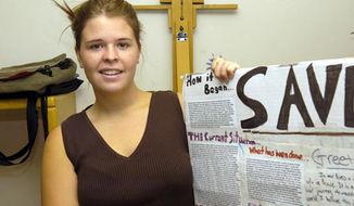 In this May 30, 2013, photo, Kayla Mueller is shown after speaking to a group in Prescott, Ariz. A statement that appeared on a militant website commonly used by the Islamic State group claimed that Mueller was killed in a Jordanian airstrike on Friday, Feb. 6, 2015, on the outskirts of the northern Syrian city of Raqqa, the militant group&#x27;s main stronghold. The IS statement could not be independently verified. (AP Photo/The Daily Courier, Matt Hinshaw) MANDATORY CREDIT