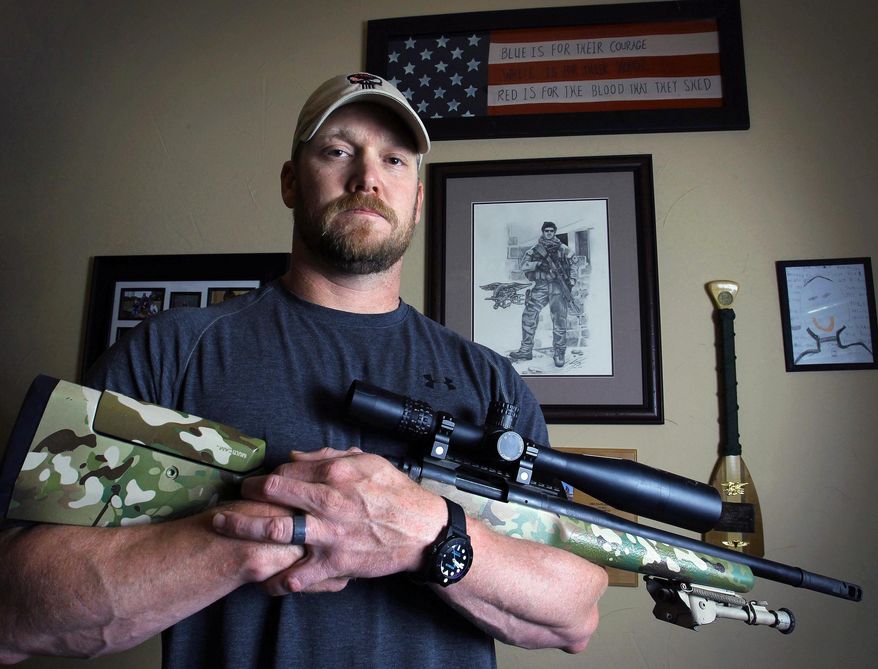 Chris Kyle, a former Navy SEAL and author of the book “American Sniper,” poses in Midlothian, Texas, in this April 6, 2012, file photo. He was killed two years ago when when a veteran he brought to a gun range who was suffering from post-traumatic stress disorder turned the gun on him and another person. (AP Photo/The Fort Worth Star-Telegram, Paul Moseley, File)