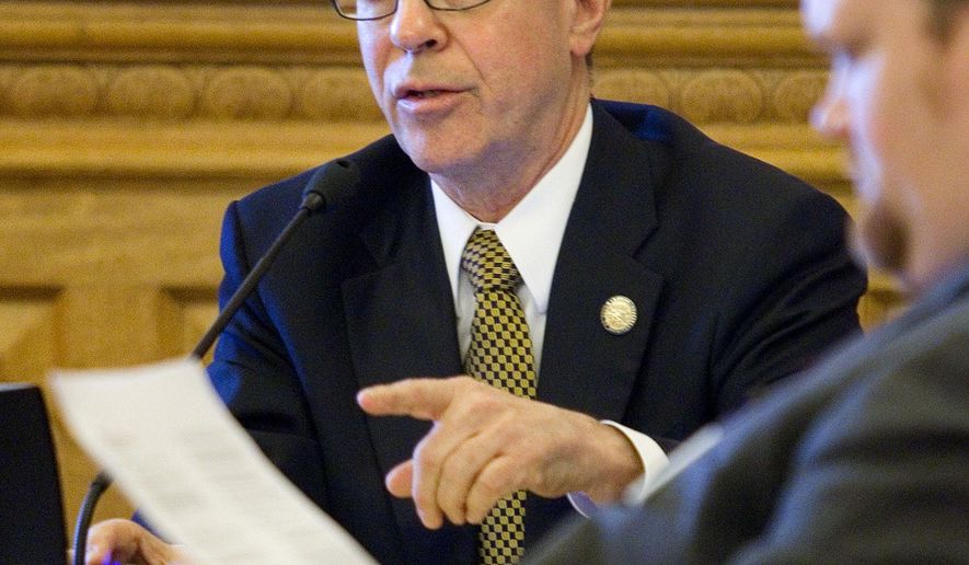 House Federal and State Affairs Chairman Rep. Steve Brunk, R-Wichita, held the first of two hearings on the topic of marriage, Wednesday, Feb. 11, 2015. Brunk said he did not have an overt agenda for the hearing other than to study marriage and see if there is something lawmakers can do. He said the “institution of marriage” had declined, leading to a degeneration of culture. (AP Photo/Topeka Capital-Journal, Thad Allton)